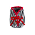 Polyester Tree Pot Cover 4" x 5" in Black & White Houndstooth Plaid with Red Trim by Melrose
