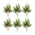 Melrose Varigated Pine Pick with Red Bells (Set of 6)