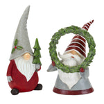 Melrose Holiday Gnome Figurine with Pine Tree and Wreath Accent (Set of 2)