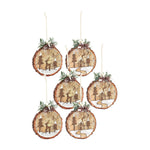 Melrose Glass Tree Disc Ornament with Etched Cabin and Woodland Design (Set of 6)