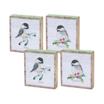 Melrose Winter Chickadee Bird Block Sentiment Sign (Set of 4)