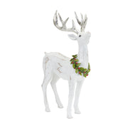 White Deer Figurine with Silver Antler and Wreath Accent (Set of 2)