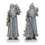 Melrose Silver Stone Santa Figurine with Pine Tree and Lantern (Set of 2)