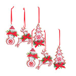 Melrose Nordic Snowflake Character Tree Ornament with Pine Bow Accent (Set of 6)