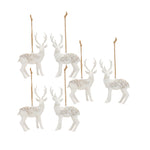 Melrose Modern White Deer Ornament with Raised Pine Design (Set of 6)