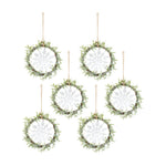 Melrose Frosted Winter Mini Leaf Wreath with Snowflake Ornament (Set of 6)