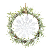 Melrose Frosted Winter Mini Leaf Wreath with Snowflake Ornament (Set of 6)