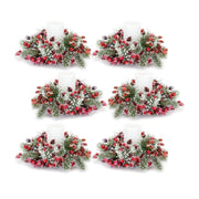 Melrose Iced Winter Pine and Berry Candle Ring (Set of 6)
