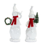 Melrose Snowman Figuine with Pine Accent (Set of 2)