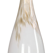 Designer Uttermost Cardoni white glass table lamps with fabric shades