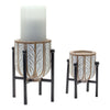 Melrose Geometric Wood Design Candle Holder with Metal Stand (Set of 2)