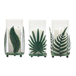 Green Metal Candle Holders with Leaf Design 8.25 Inch Glass Insert Set of 6 Melrose