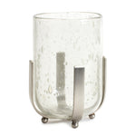 Melrose Bubbled Glass Vase Candle Hurricane with Metal Stand