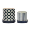 Two-Piece Blue and White Geometric Dolomite Planter and Plate Set