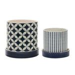 Dolomite Planter Containers with Blue and White Patterns and Plates, Set of Two by Melrose