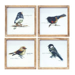 Wood Framed Bird Art Print, Set of 4 – 9.5 Inch Square Watercolor Bird Wall Decor in Rustic Wood Frames by Melrose
