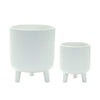 Footed planter set in white ribbed dolomite 5.5 in height for modern plant styling Melrose