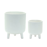 Ribbed Dolomite Planter Set of 2 with Footed Base 5.5 inch Height for Indoor Plant Display By Melrose