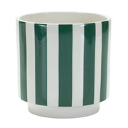 Striped dolomite planter set in green and white 5.75 in height for indoor decor Melrose