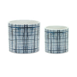 Set of 2 Blue and White Criss Cross Dolomite Planters 3.5 in Height for Home Display Melrose