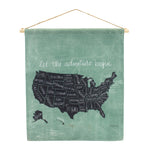 United States Linen Wall Hanging – 18.5"H Green Fir Wood Framed Decorative Map Sign by Melrose