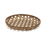 Decorative Bamboo Tray – Geometric Woven Pattern – 3.75"H Round Shape By Melrose
