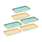 Ceramic Decorative Tray Set of 6 3.25 inch Height Abstract Green Yellow White Design By Melrose
