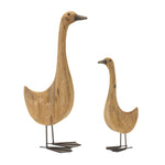 Melrose Natural Fir Wood Goose Figurine with Rustic Metal Accents (Set of 2)