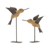 Melrose Natural Fir Wood Bird Figurine with Rustic Metal Accents (Set of 2)