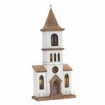 Melrose Lighted Natural Wooden Church Display with Rustic Metal Accents 25.25"H