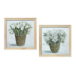 Melrose Wood Framed Floral Basket Print (Set of 2) 17"SQ Wood/Glass