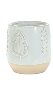 Leaf Pattern Porcelain Planter Set 5 Inch Height Two Tone Design Set of 2 Melrose