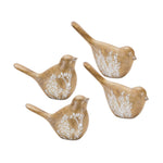 Melrose Floral Etched Bird Figurine with Wood Grain Design (Set of 4)