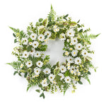 Mixed Fern and Daisy Floral Wreath – 22.5"D Seasonal Greenery Accent for Home Decor by Melrose