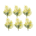Mimosa Spray Set of 6 – 21.5 Inch Height – Green and Yellow Floral Stems for Vases By Melrose