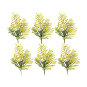Vase-Ready Artificial Mimosa Spray Set of 6 – 21.5 Inch Height – Green Yellow Accents By Melrose