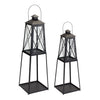 Classic Lantern Pair – 33 and 41 Inch Height – Black Iron and Glass Indoor Decor By Melrose
