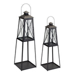 Lantern Set of 2 – 33 and 41 Inch Height – Black Iron and Glass Decorative Lights By Melrose