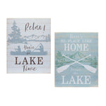 Set of 2 Lake Signs – White Brown Blue Finish – 20"H – Peaceful Home Decor – By Melrose