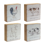 Melrose Rustic Wood Farm Animal Sentiment Block (Set of 4)