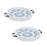 Wood Tray Set Of 2 Blue and White 14.75 Inch Decorative Display Trays for Home Styling By Melrose
