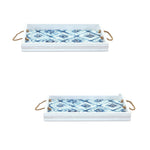 Wood Tray Set Of 2 White and Blue 2 Inch Decorative Display Trays for Home Styling By Melrose