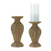 Melrose Woven Wicker Design Candle Holder (Set of 2)