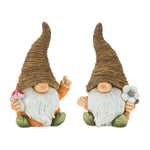 Melrose Distressed Garden Gnome Statue with Mushroom and Flower Accent (Set of 2)