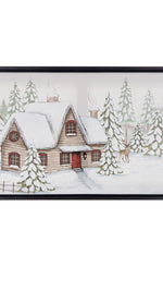 Snow scene holiday wall decor framed canvas