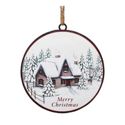 Melrose Woodland Winter Cabin Disc Ornament (Set of 12)