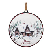 Melrose Woodland Winter Cabin Disc Ornament (Set of 12)