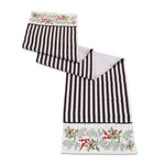 Christmas Table Runner – Black and White Embroidered Pine Design 72" Long by Melrose