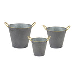 Grey and Gold Metal Plant Pails Set of 3 – 13" Tall by Melrose