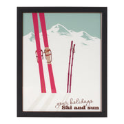 Red and white holiday ski print sign